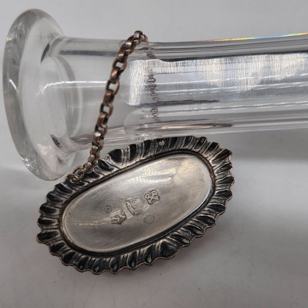Vintage Etched Crystal Brandy Decanter With Stopper & Silver Plated Label - Picture 10 of 10